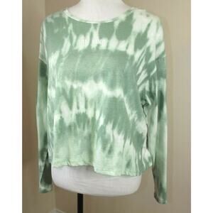 RIZE RENEW Womens CROPPED TOP - Size XL - Green TIE-DYE Long Sleeve BE KIND NWT